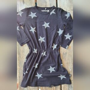 NUNUNU kids SZ 4 VGUC BLACK w/ silver star print elastic waistband dress